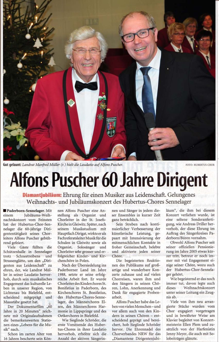Pressetext Neue Westf�lische Weihnachtskonzert Hubertus-Chor-Sennelager 2017