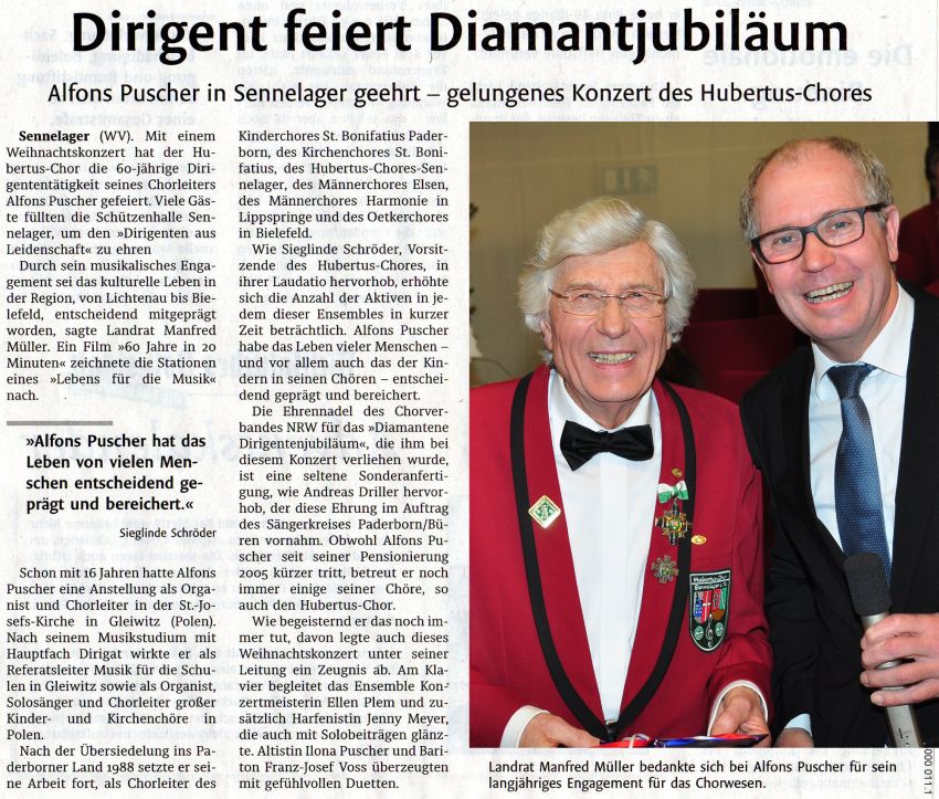 Pressetext Westf�lisches Volksblatt Weihnachtskonzert Hubertus-Chor-Sennelager 2017